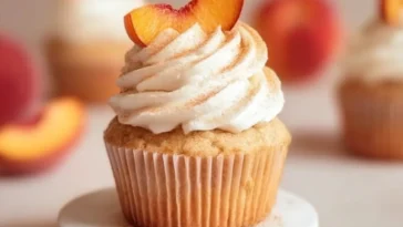 Peach & Cream Cupcakes Ready to Enjoy