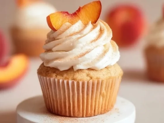 Peach & Cream Cupcakes Ready to Enjoy