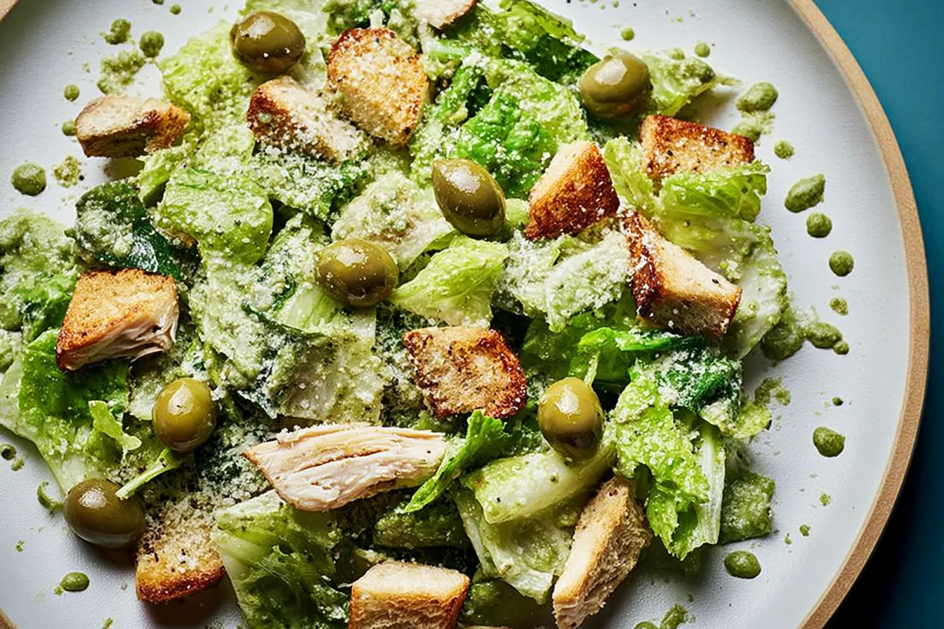 Pesto Caesar Salad with Castelvetrano Olives