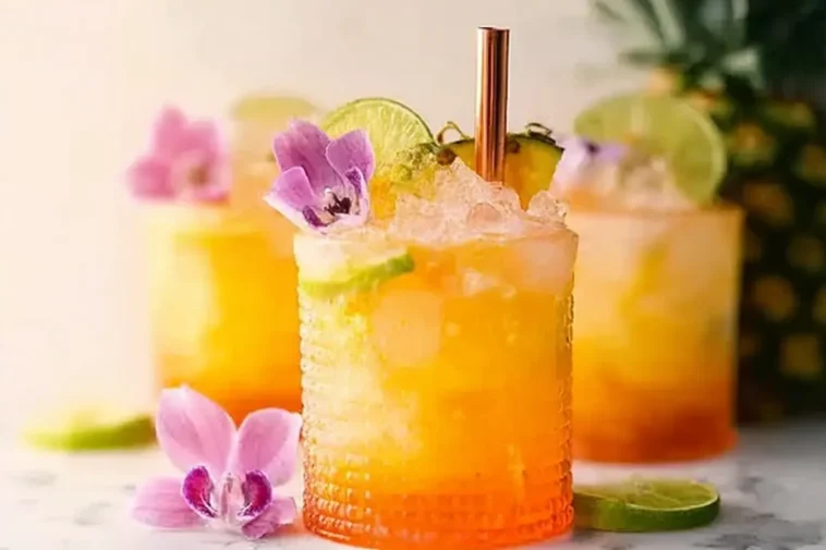 "Pineapple Mango Rum Punch in a Tropical Glass"