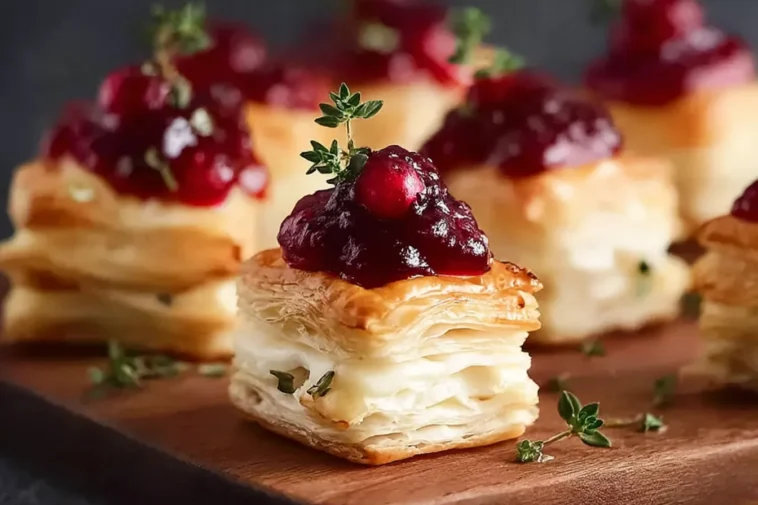 Puff Pastry Cranberry Brie Bites on a Serving Platter