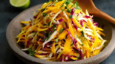 Quick And Easy Mango Slaw Served in a Bowl