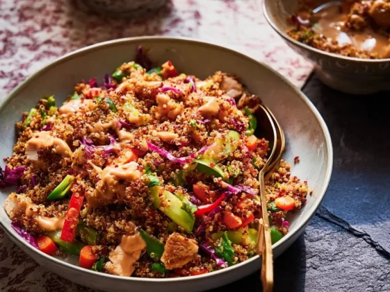 Vibrant Quinoa Salad with Peanut Dressing on a Plate