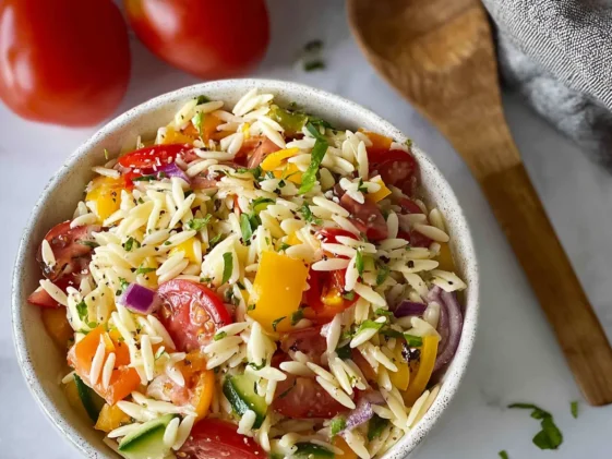 Rainbow Orzo Salad in a Bowl - Fresh & Delicious