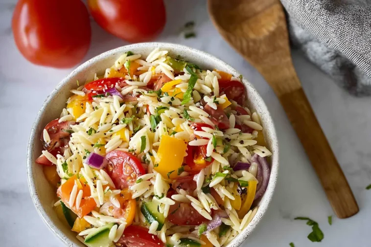 Rainbow Orzo Salad in a Bowl - Fresh & Delicious