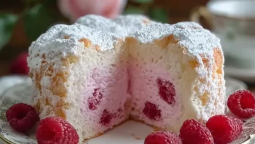 Raspberry Angel Food Cake Slice