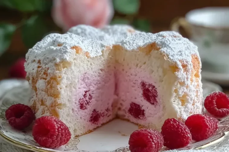 Raspberry Angel Food Cake Slice