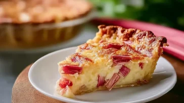 Rhubarb Custard Pie Freshly Baked and Ready to Serve