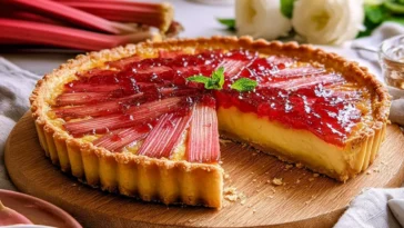 Rhubarb Custard Tart with Pastry Cream and Fresh Compote