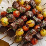 Juicy Rosemary Garlic Steak Kebabs on the Grill