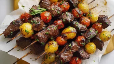 Juicy Rosemary Garlic Steak Kebabs on the Grill