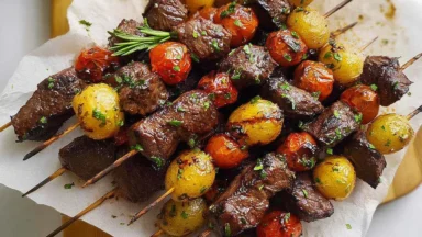 Juicy Rosemary Garlic Steak Kebabs on the Grill
