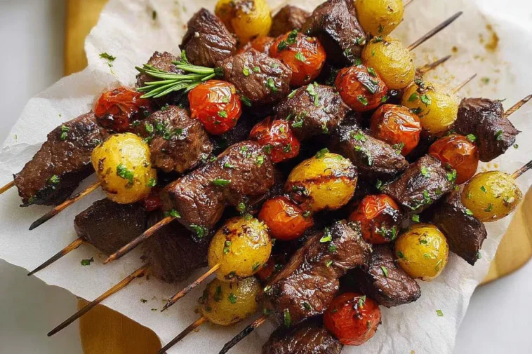Juicy Rosemary Garlic Steak Kebabs on the Grill