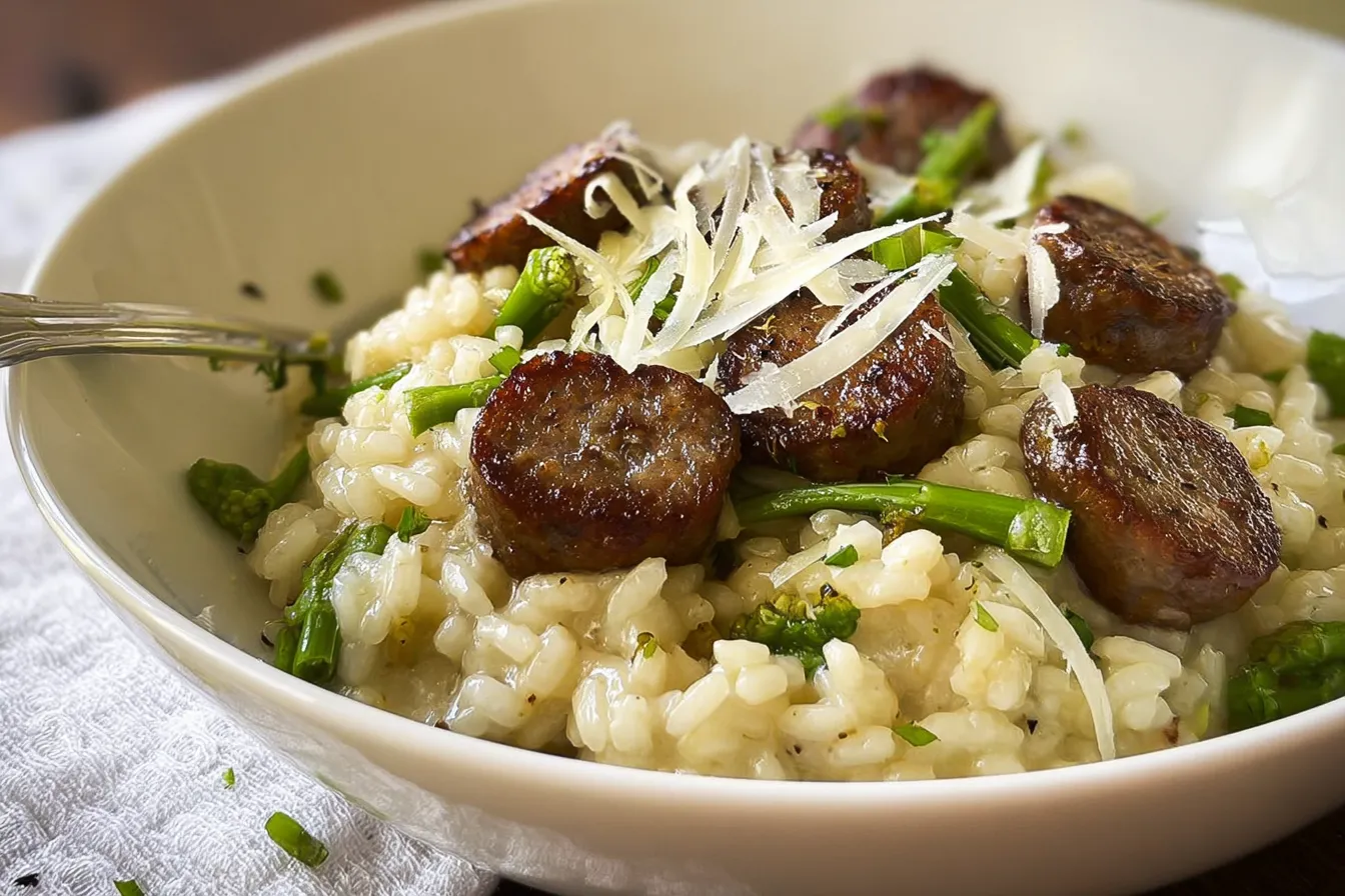 Sausage and Garlic Scape Risotto 