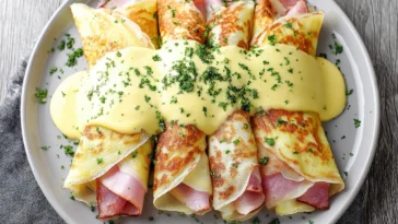 Savory Breakfast Crepes Plated with Fresh Herbs