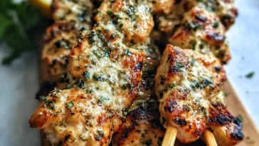 Savory Garlic Parmesan Chicken Skewers Ready for Grilling