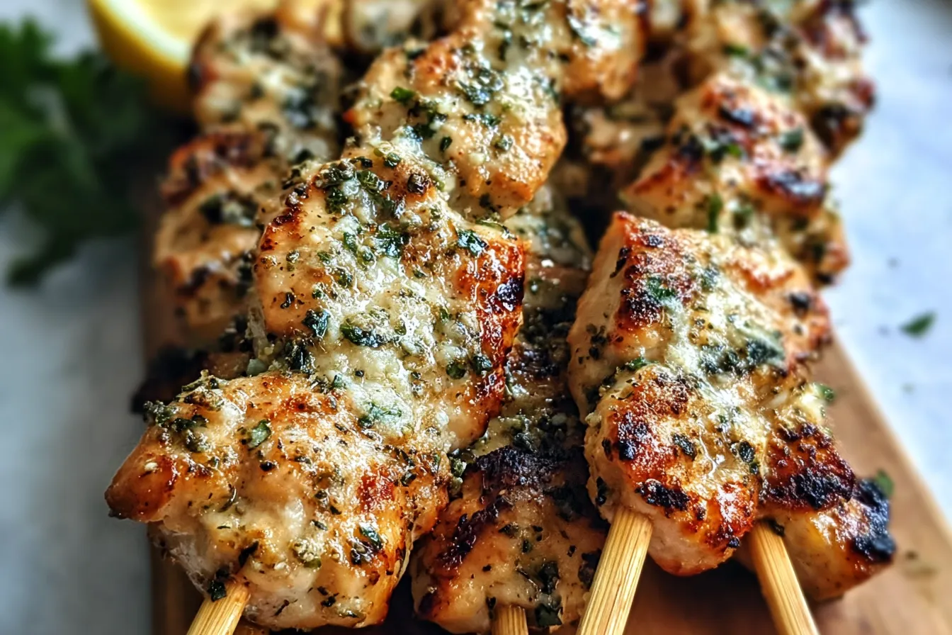 Savory Garlic Parmesan Chicken Skewers Ready for Grilling