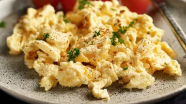 Scrambled Eggs with Cottage Cheese in a Bowl