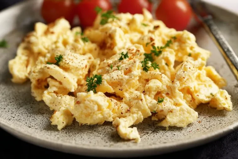 Scrambled Eggs with Cottage Cheese in a Bowl