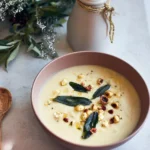 Silky Cauliflower and Leek Soup with Crispy Sage and Hazelnuts