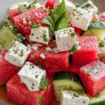 Vibrant SIMPLE Watermelon + Cucumber + Feta Salad in Bowl