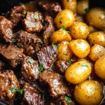 Slow Cooker Garlic Butter Beef Bites with Potatoes
