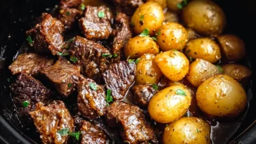 Slow Cooker Garlic Butter Beef Bites with Potatoes