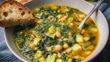 Colorful Spring Minestrone Soup in a Bowl
