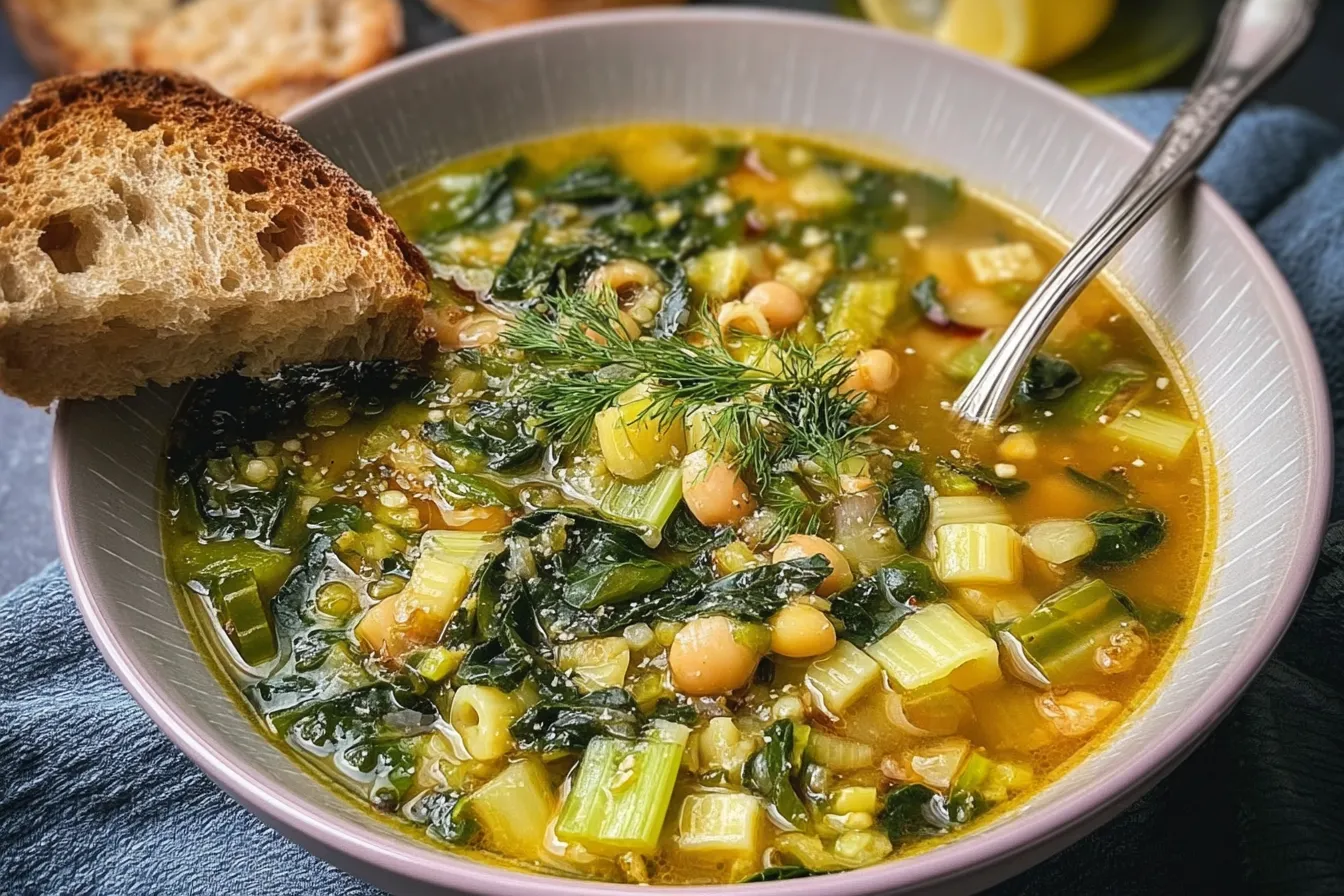 Colorful Spring Minestrone Soup in a Bowl