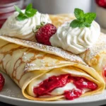 Delicious Strawberry and Cream Cheese Crepes on a Plate