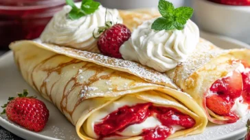 Delicious Strawberry and Cream Cheese Crepes on a Plate