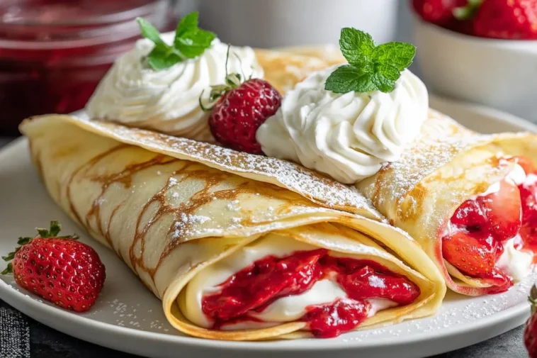 Delicious Strawberry and Cream Cheese Crepes on a Plate