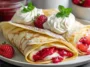 Delicious Strawberry and Cream Cheese Crepes on a Plate