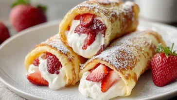 Delicious Strawberry Cream Cheese Stuffed Pancake Rolls