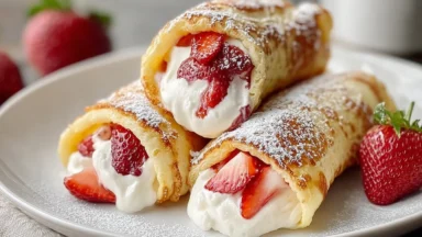 Delicious Strawberry Cream Cheese Stuffed Pancake Rolls