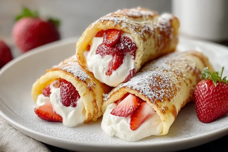 Delicious Strawberry Cream Cheese Stuffed Pancake Rolls