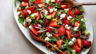 Strawberry Goat Cheese Salad in a Fresh Green Bowl