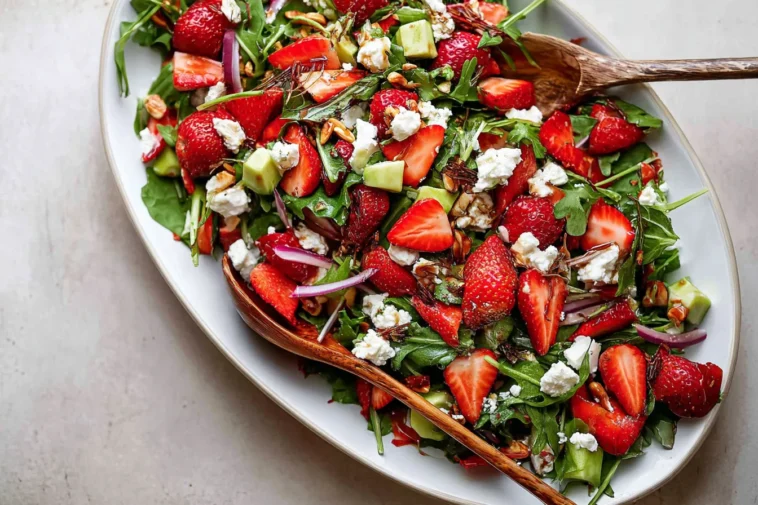 Strawberry Goat Cheese Salad in a Fresh Green Bowl