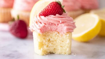 Strawberry Lemonade Cupcakes on a colorful plate