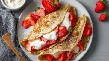 Delicious Strawberry Protein Crepes Ready to Serve