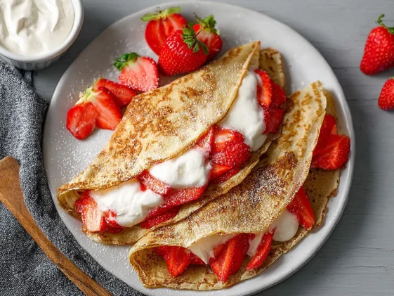 Delicious Strawberry Protein Crepes Ready to Serve