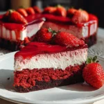 Slice of Strawberry Red Velvet Cheesecake