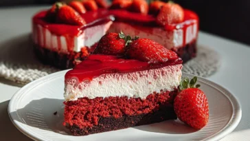 Slice of Strawberry Red Velvet Cheesecake
