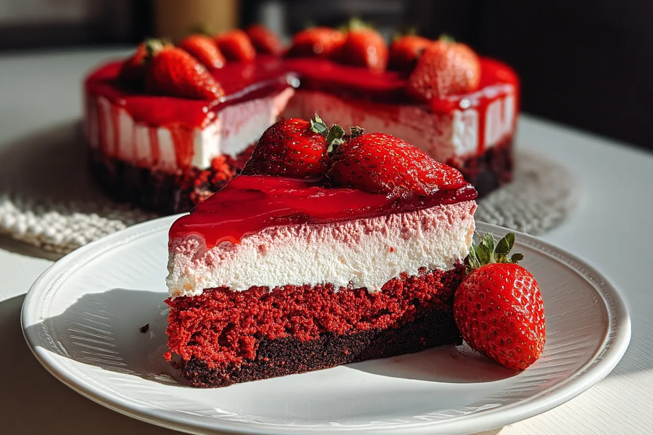 Strawberry Red Velvet Cheesecake: A Sweet Delight Awaits 3 Slice of Strawberry Red Velvet Cheesecake