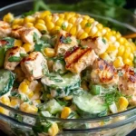 Street Corn Creamy Cucumber Chicken Salad: A Delicious Delight 5 Street Corn Creamy Cucumber Chicken Salad in a Bowl