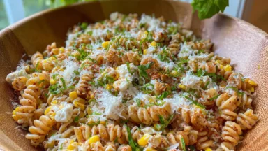 Street Corn Pasta Salad in a Colorful Bowl