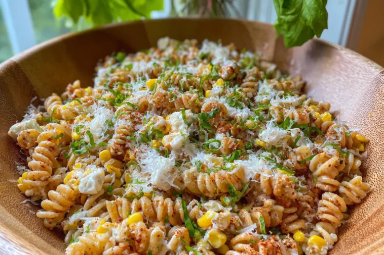 Street Corn Pasta Salad in a Colorful Bowl