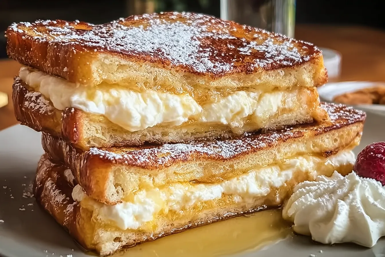 Stuffed Cream Cheese French Toast Recipe: A Breakfast Delight! 3 Decadent Stuffed Cream Cheese French Toast on a Plate