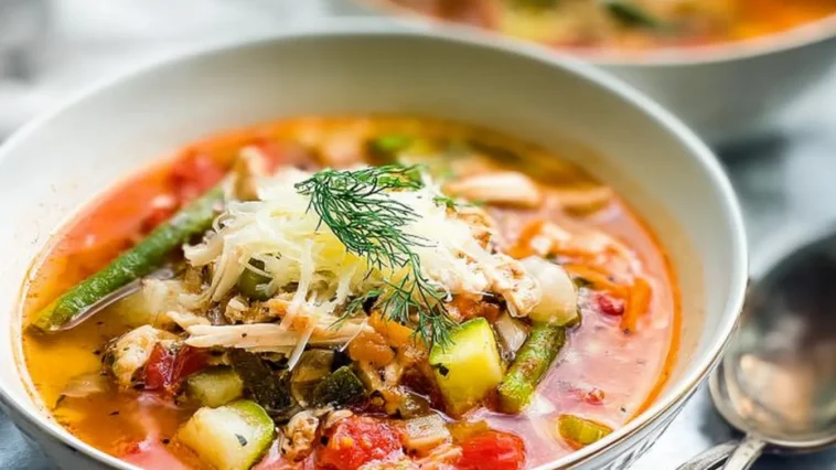 Delicious Summer Chicken Vegetable Soup in a Bowl
