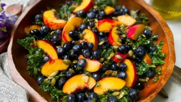Summer Peach Blueberry Kale Salad – Fresh and Colorful